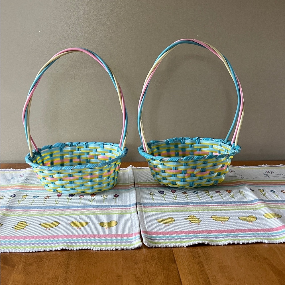 Set of 2 Pastel Woven Easter Baskets - Pink/Blue/Yellow